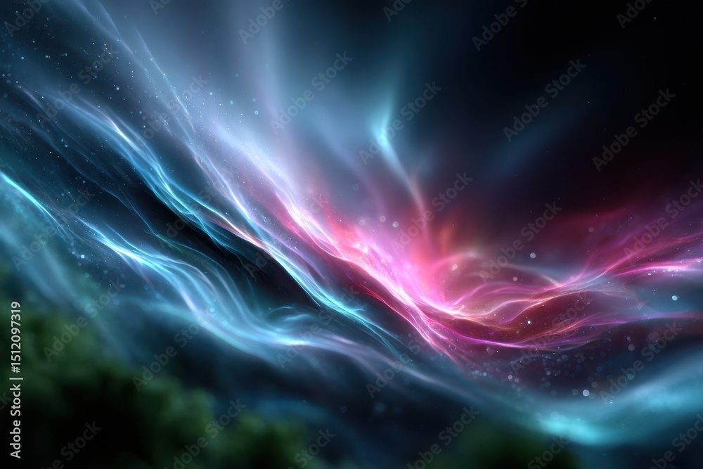 Fototapeta premium Vibrant cosmic waves flow through a dark space scene with colorful swirls and patterns