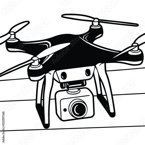 Professional drone with camera isolated on white background
