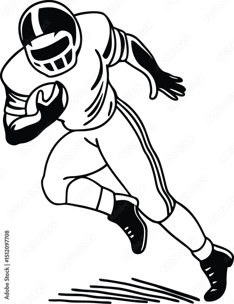 Fototapeta premium Dynamic black vector silhouette of an american football player in action ready to compete