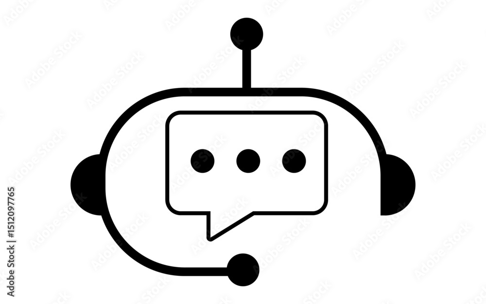 Fototapeta premium Chat bot with message and mike icon, chatbot image, vector chat bot icon with mike and message, Chatbot Icon Stock Illustrations, chat bot icon in black