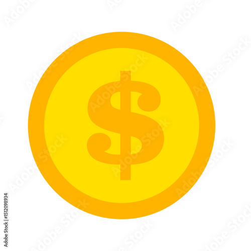 Flat Yellow Dollar Coin Icon Isolated on White Background