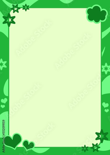 dark green, light green, pastel background. cute frame shape, aesthetic