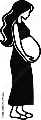 Vector silhouette of a pregnant woman in side profile illustrating pregnancy and maternity