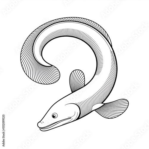‎A black and white Eel illustration line art of a coloring page