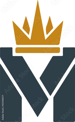 Minimalist vector logo featuring an abstract letter "M" topped with a crown, symbolizing prestige, authority, and elegance—perfect for luxury brands, personal monograms, or premium businesses
