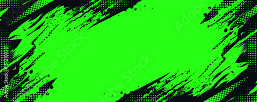 Abstract Grunge Sport Background with Blue and Green Brushstrokes and Halftone Effect