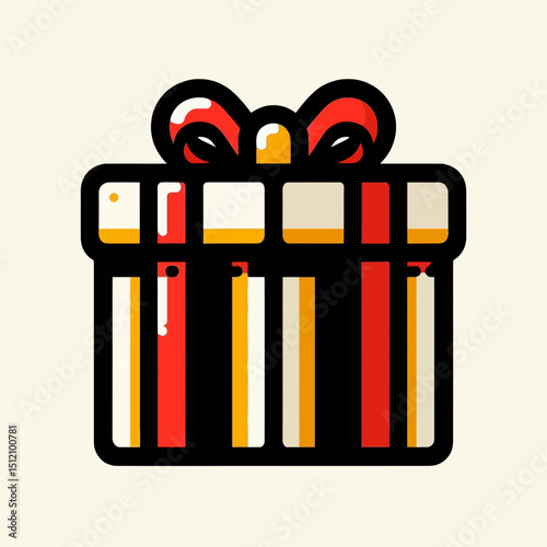 A brightly striped gift box with a red bow, suitable for holiday, celebration, or e-commerce websites and blogs.