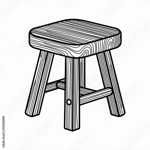 ‎A black and white stool illustration line art of a coloring page