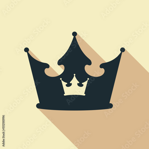 Crown icon with long shadow on beige background, concept of royal status