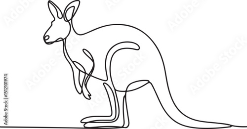 Continuous one line drawing of kangaroo in minimalist style representing Australian wildlife and mammals

