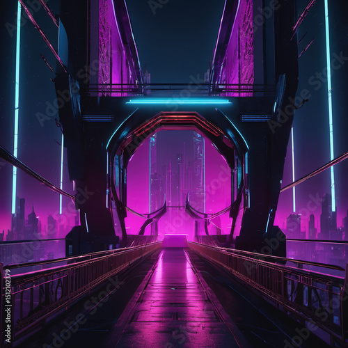 Retro Minimal Gothic Cyberpunk Bridge in Dolby Vision �C Futuristic Dark Urban Design