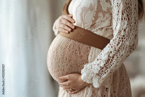 Pregnant Belly with Maternity Support Belt Close-Up photo