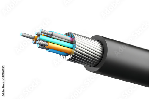 Fiber optic cable cross section isolated on a white background png ai generated