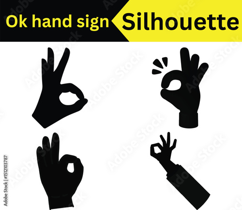 Silhouette of OK hand sign variations in different positions and styles