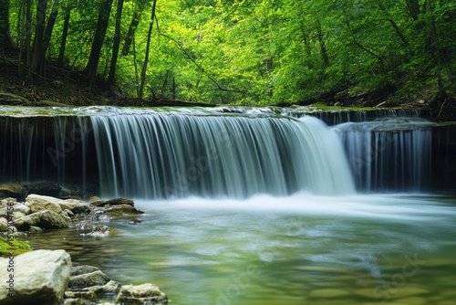Forest waterfall with clear water and lush greenery