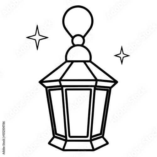 Lantern with magical glow line art vector illustration 