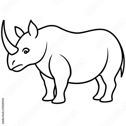 Rhino on savannah line art vector illustration 