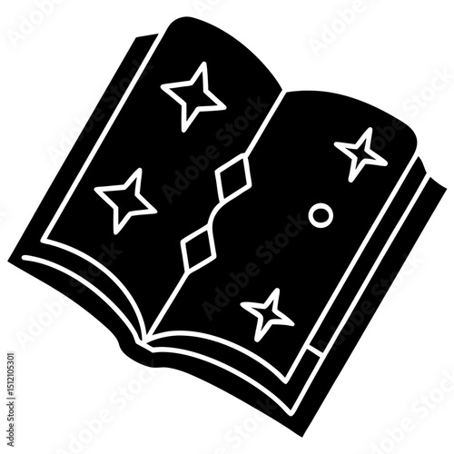 Spell book with glowing runes line art vector illustration 