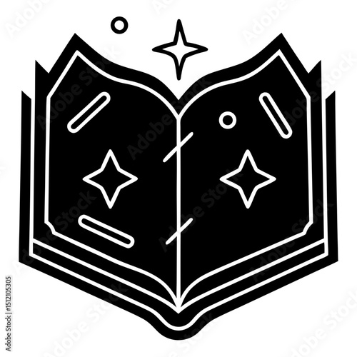 Spell book with glowing runes line art vector illustration 