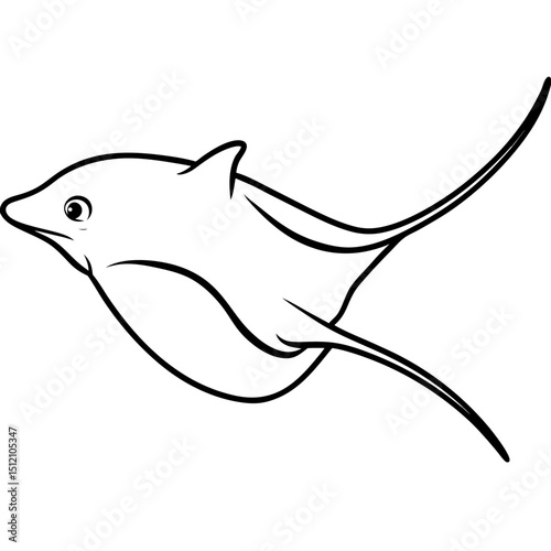 Stingray swimming below line art vector illustration 