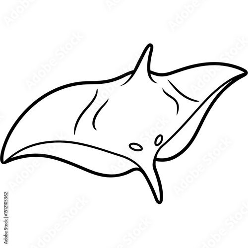 Stingray swimming below line art vector illustration 