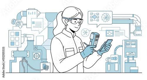 Female scientist analyzes data using instruments in laboratory environment with technological infrastructure