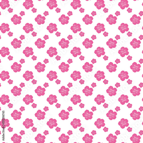 Pink Floral Seamless Pattern With Hibiscus Flowers on White Background