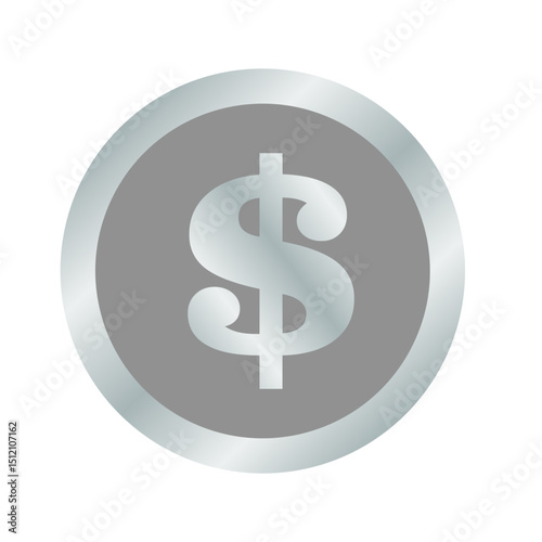 Silver Dollar Coin Symbol Isolated on White Background