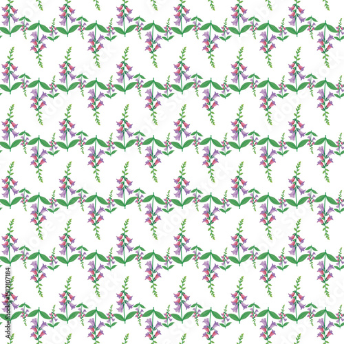 Seamless Pattern Featuring Elegant Purple and Green Botanical Floral Design