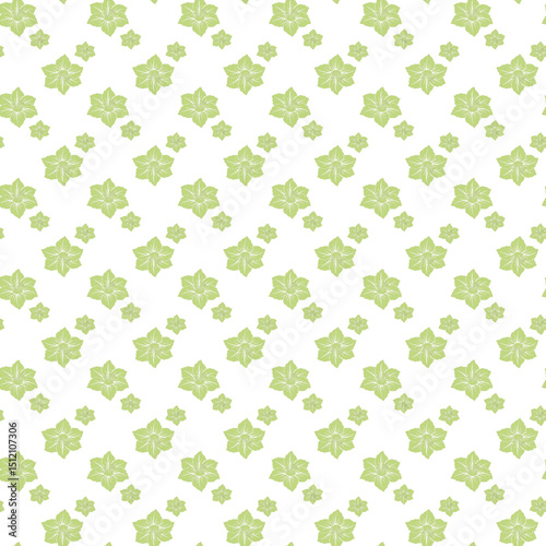 Seamless Pattern of Green Floral Print on White Background