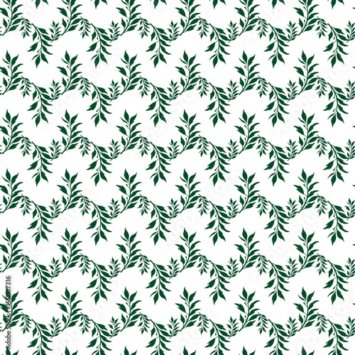 Seamless Pattern of Green Leaves on White Background for Natural Designs