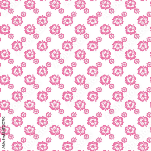 Seamless Pattern of Pink Hibiscus Flowers on a White Background
