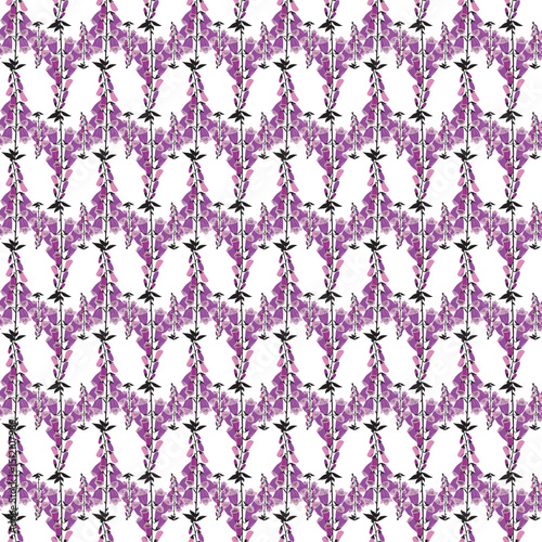 Seamless Pattern of Purple Bell-Shaped Flowers on White Background