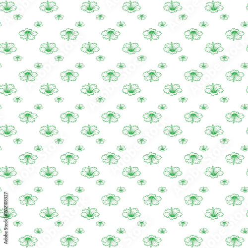 Seamless Pattern with Elegant Green Floral Outlines on White Background