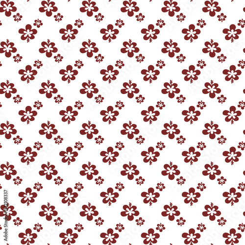 Seamless Pattern With Stylish Tropical Hibiscus Flowers in Dark Red