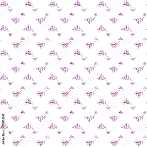 Seamless Pattern with Delicate Purple Floral Motifs on White Background