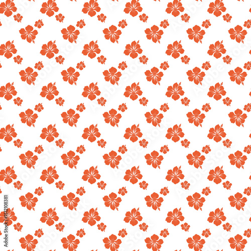 Seamless Pattern with Red Hibiscus Flowers on White Background