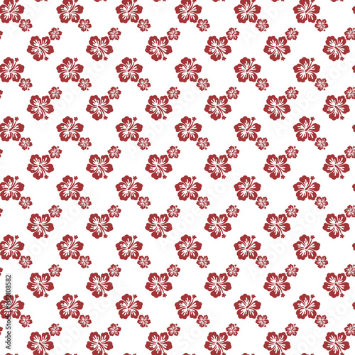 Seamless White Background With Red Hawaiian Hibiscus Floral Pattern