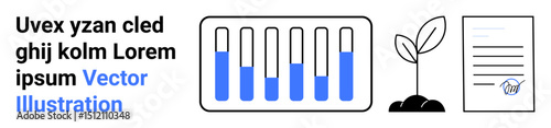 Test tubes with liquid levels, growing plant sprout, and document with signature highlight themes of research, scientific progress, eco-innovation, and sustainable practices. Ideal for education
