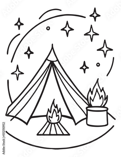 Summer Coloring page, line art, black and white, cute summer illustration, coloring page holiday time