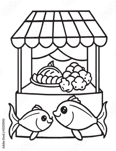 Summer Coloring page, line art, black and white, cute summer illustration, coloring page holiday time