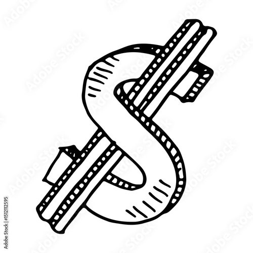 Dollar sign money currency symbol vector hand-drawn logo art.