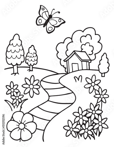 Summer Coloring page, line art, black and white, cute summer illustration, coloring page holiday time