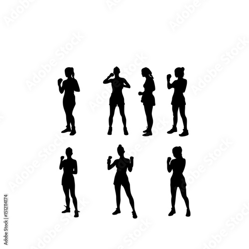 Female Boxer Silhouette Set - Dynamic Fighting Poses Vector