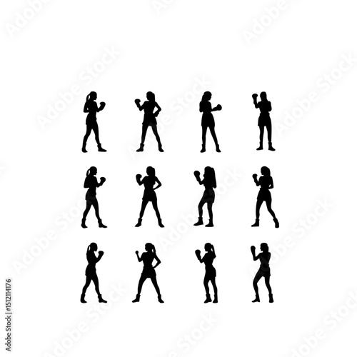 Female Boxer Silhouette Set - Dynamic Fighting Poses Vector