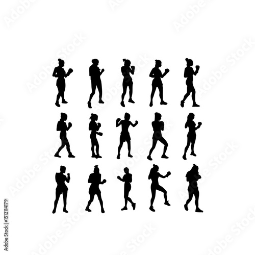 Female Boxer Silhouette Set - Dynamic Fighting Poses Vector