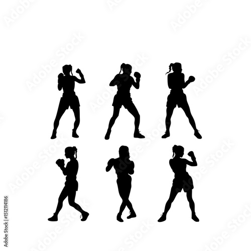 Female Boxer Silhouette Set - Dynamic Fighting Poses Vector