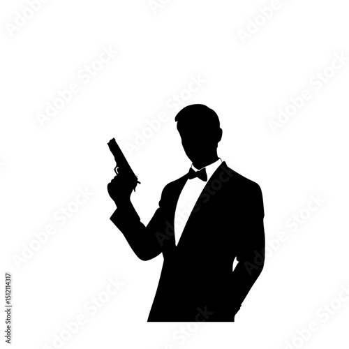 Secret Agent Vector - White Background Gunman Illustration
