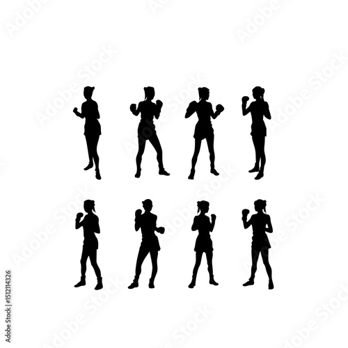 Martial Arts Silhouettes - Female Fighter Gestures Collection