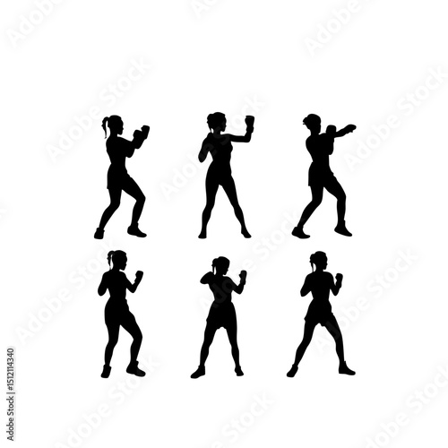 Martial Arts Silhouettes - Female Fighter Gestures Collection